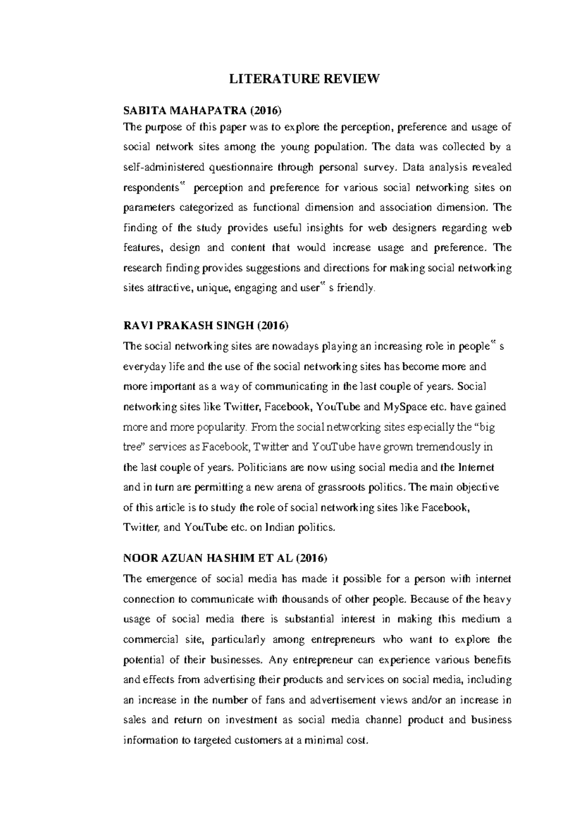 03 Literature Review on Social Networking Sites Impact on Youth - Studocu
