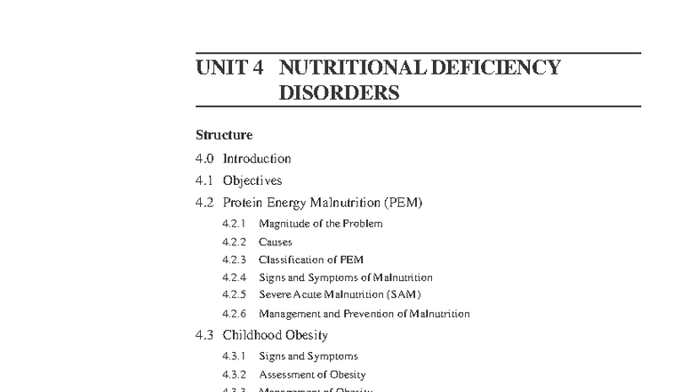 Unit 4: Nutritional Deficiency Disorders and Management - Studocu