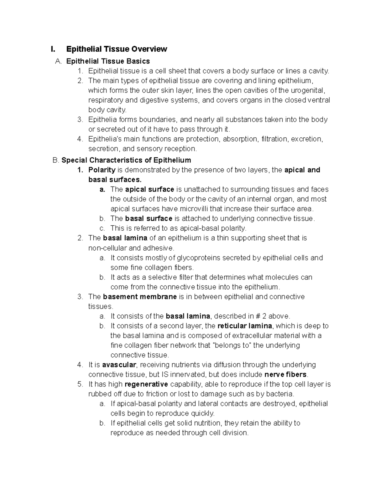 Epithelial Tissue Overview - Summary & Classification Notes - Studocu