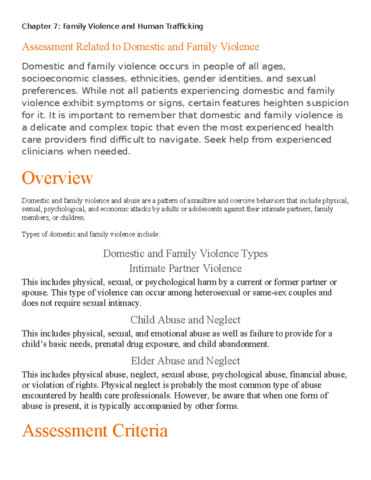 Chapter 7: Assessment & Management of Domestic Violence (Course Code ...