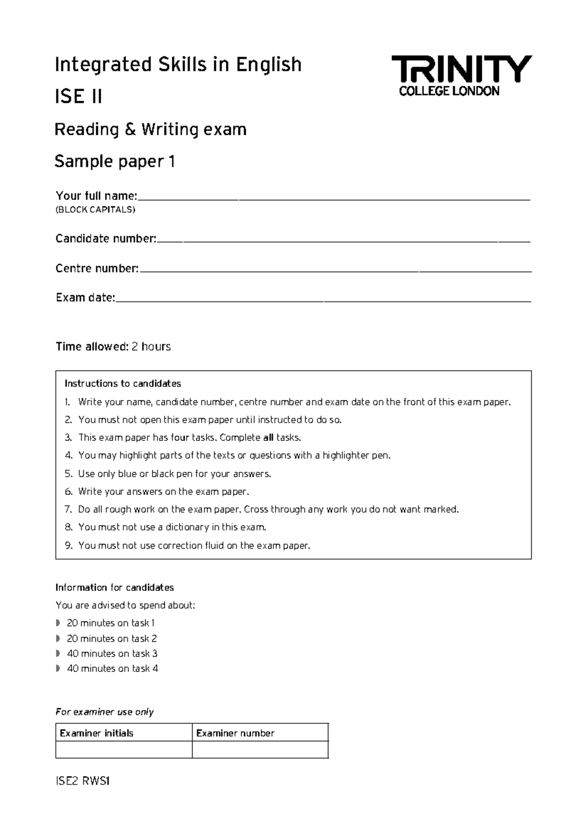 ISE II Reading & Writing Exam Sample Paper 1 with Answers - Studocu
