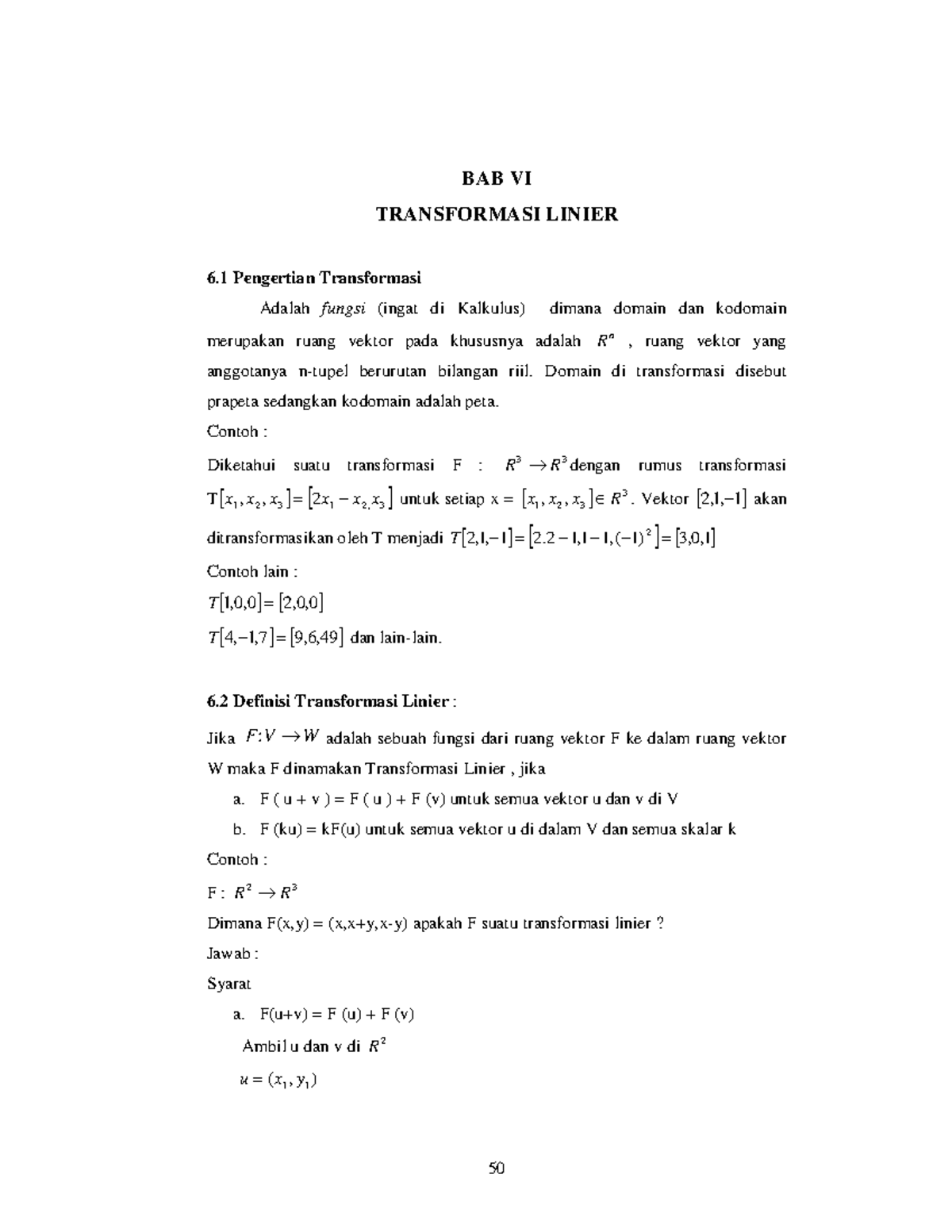 Transformasi Linier dalam R^n: Definisi dan Contoh Lengkap - Studocu