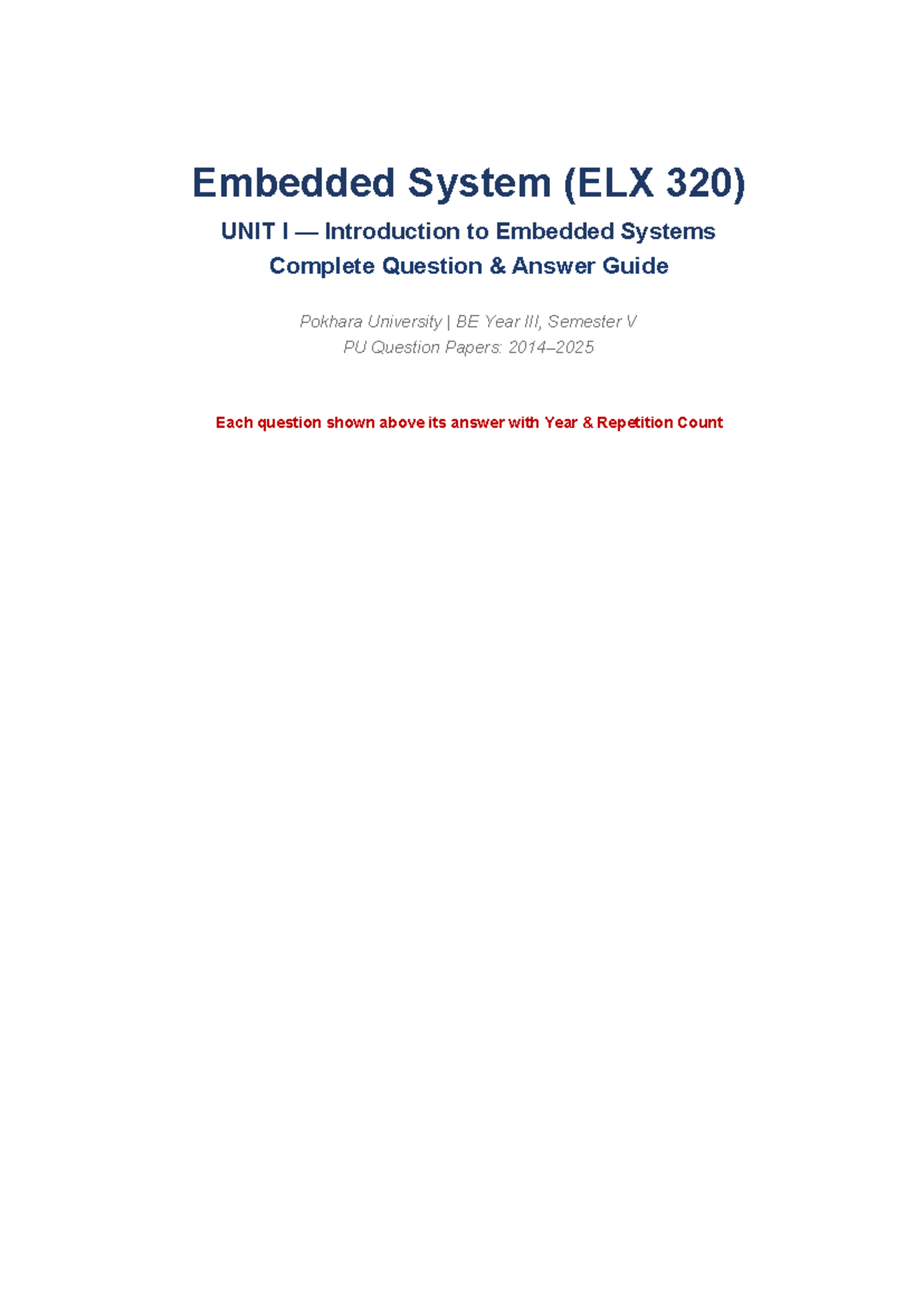 Embedded System (ELX 320) UNIT I Complete Q&A Guide for Exams - Studocu
