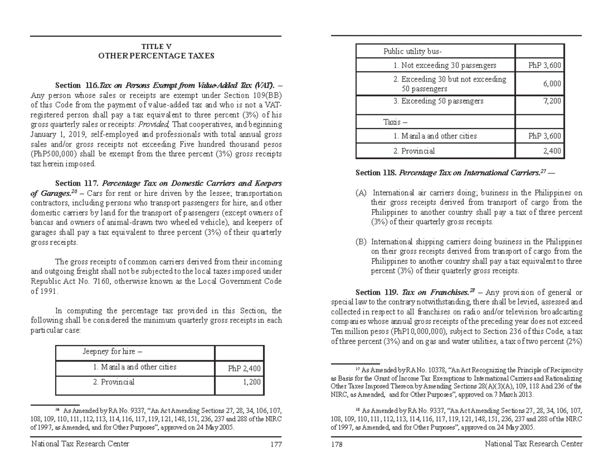 SEC 116: Summary of Tax on Persons Exempt from VAT and OPT - Studocu