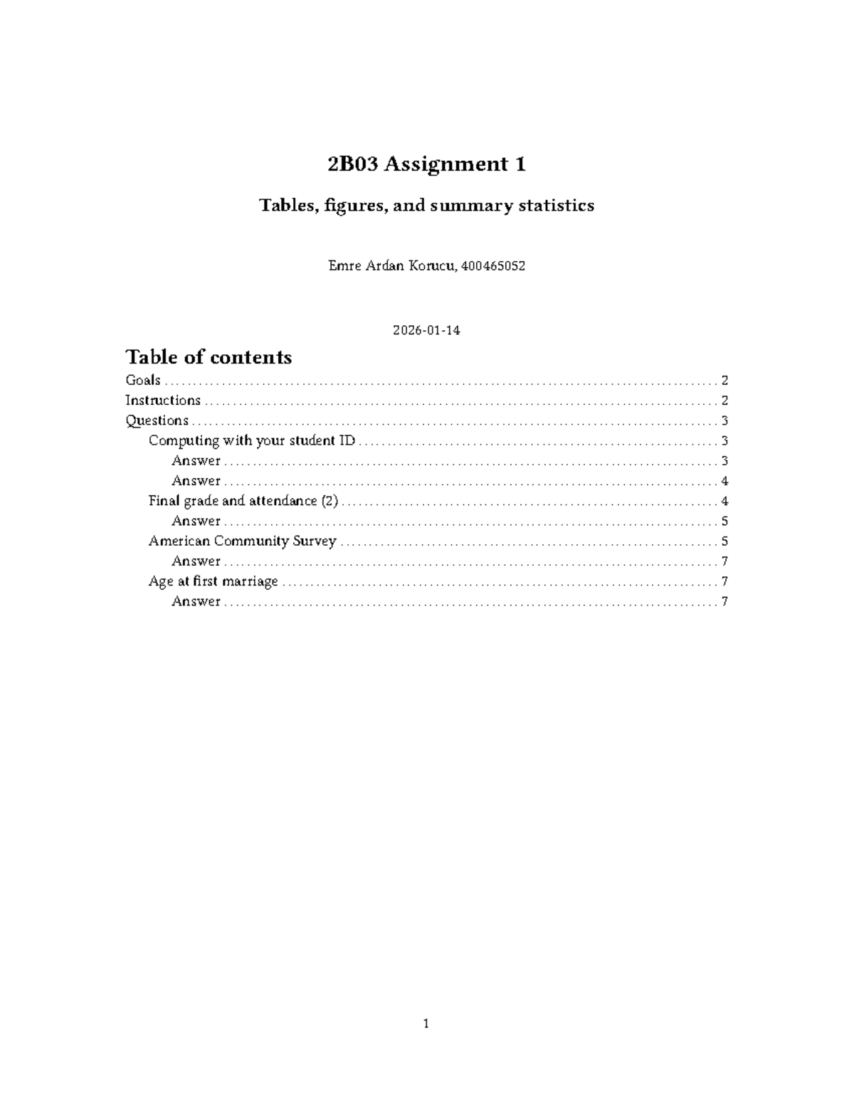 2B03 Assignment 1: Tables, Figures, and Summary Stats Analysis - Studocu
