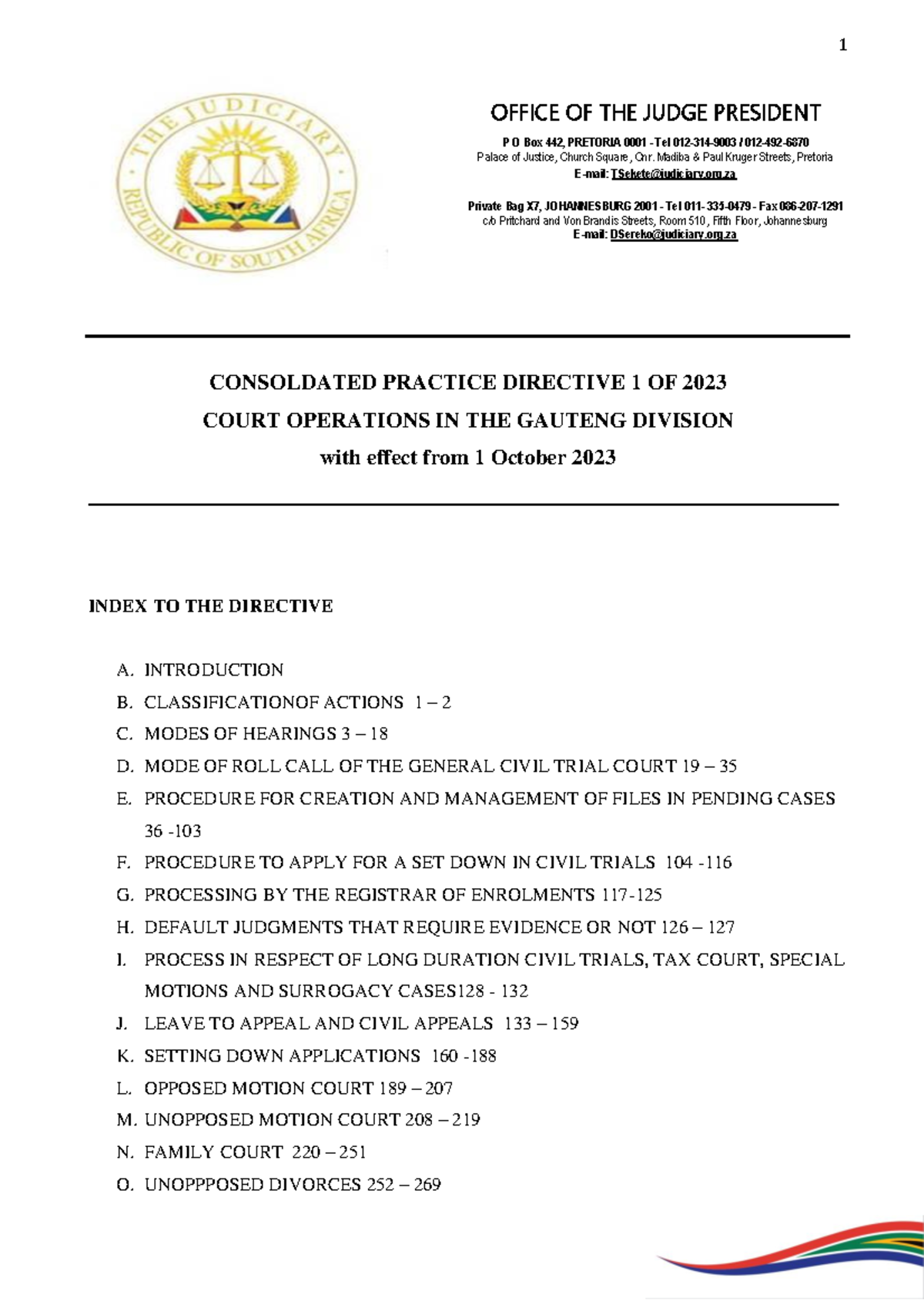 Gauteng Division Court Operations Directive 1 of 2023 Overview - Studocu