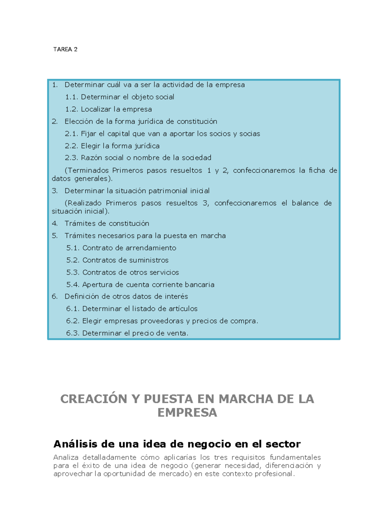 TAREA 3: Creación y Puesta en Marcha de la Empresa - Studocu