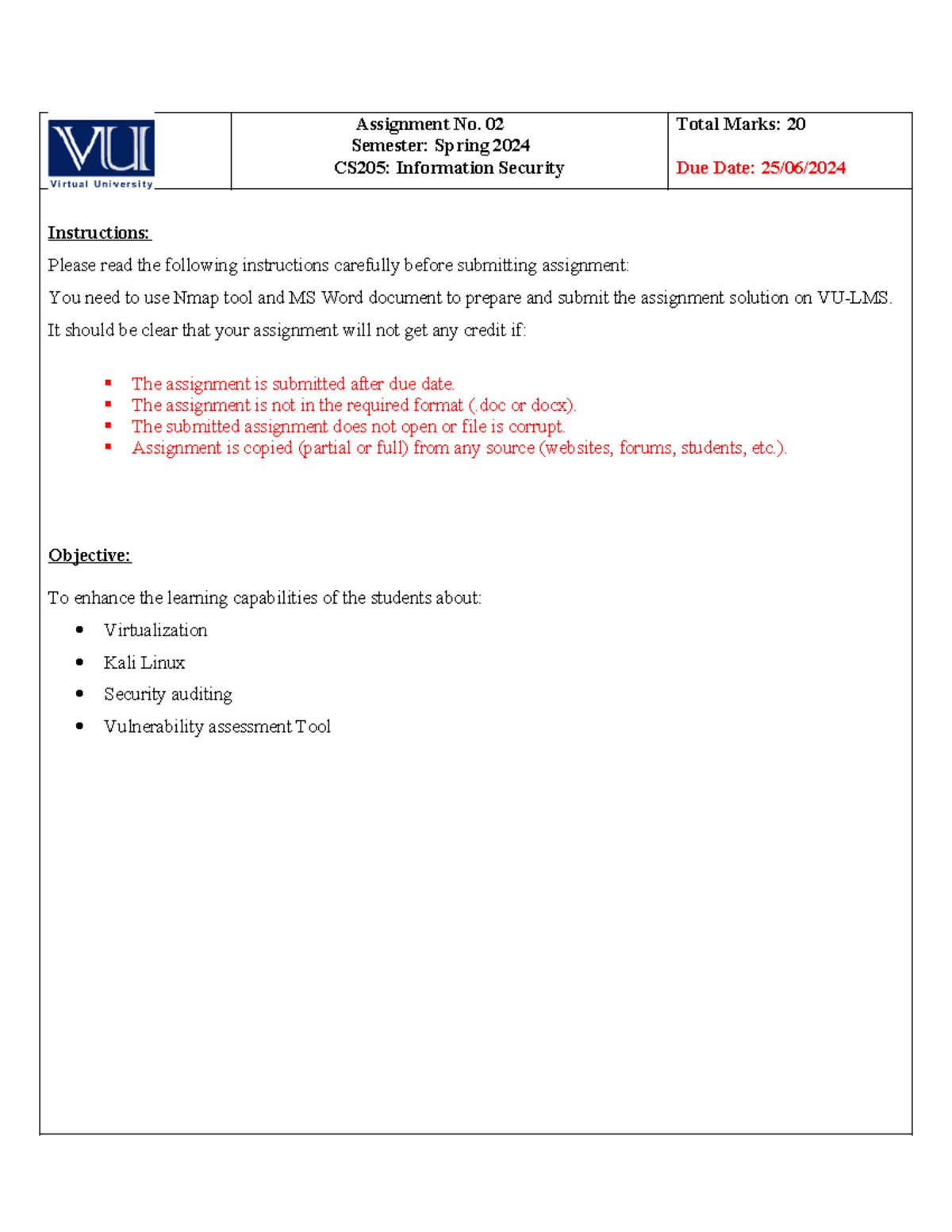 Spring 2024 CS205 Assignment 02: Utilizing Nmap & Kali Linux - Studocu