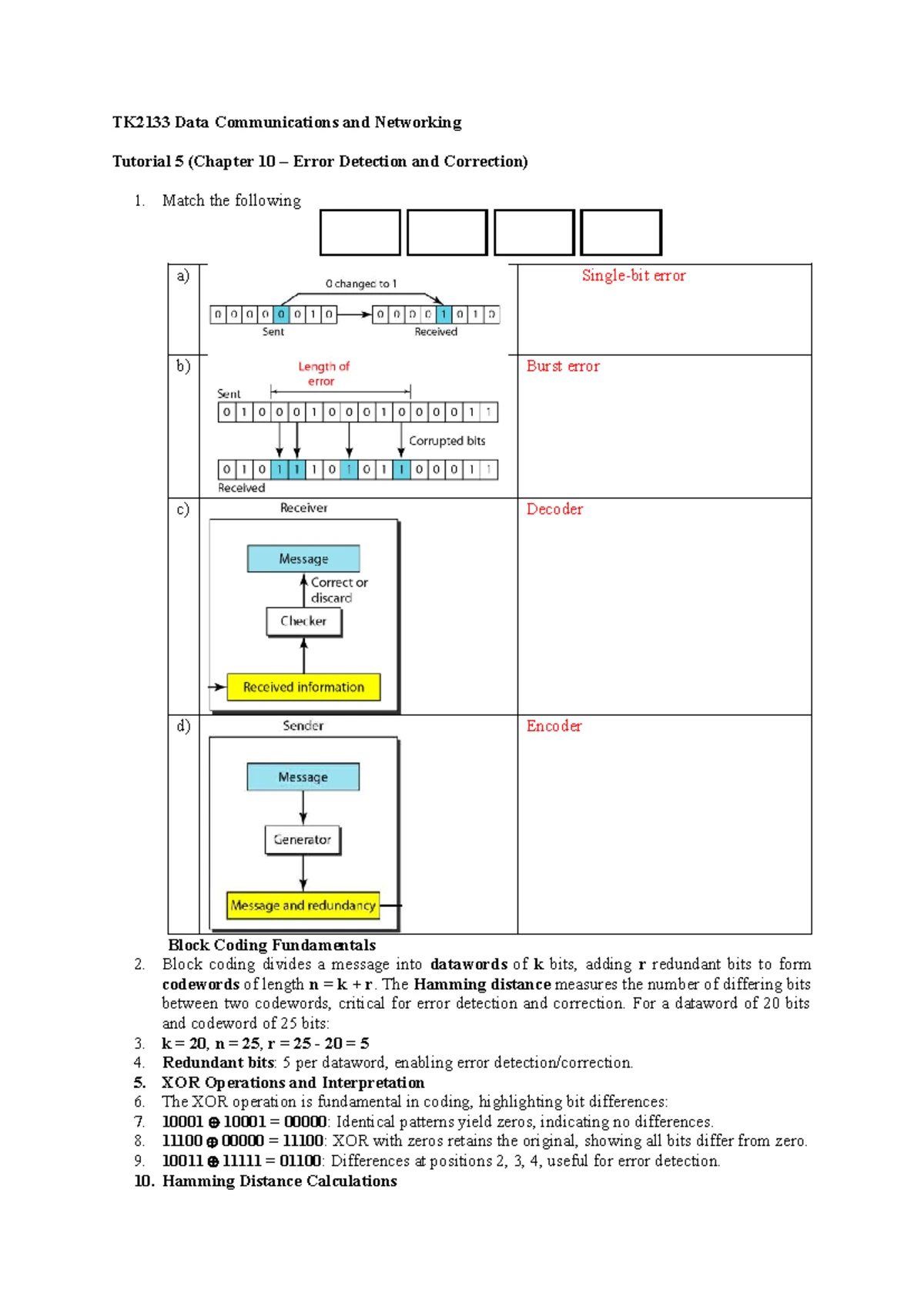 TK2133 Data Communications and Networking Tutorial 6: Data Link Layer ...