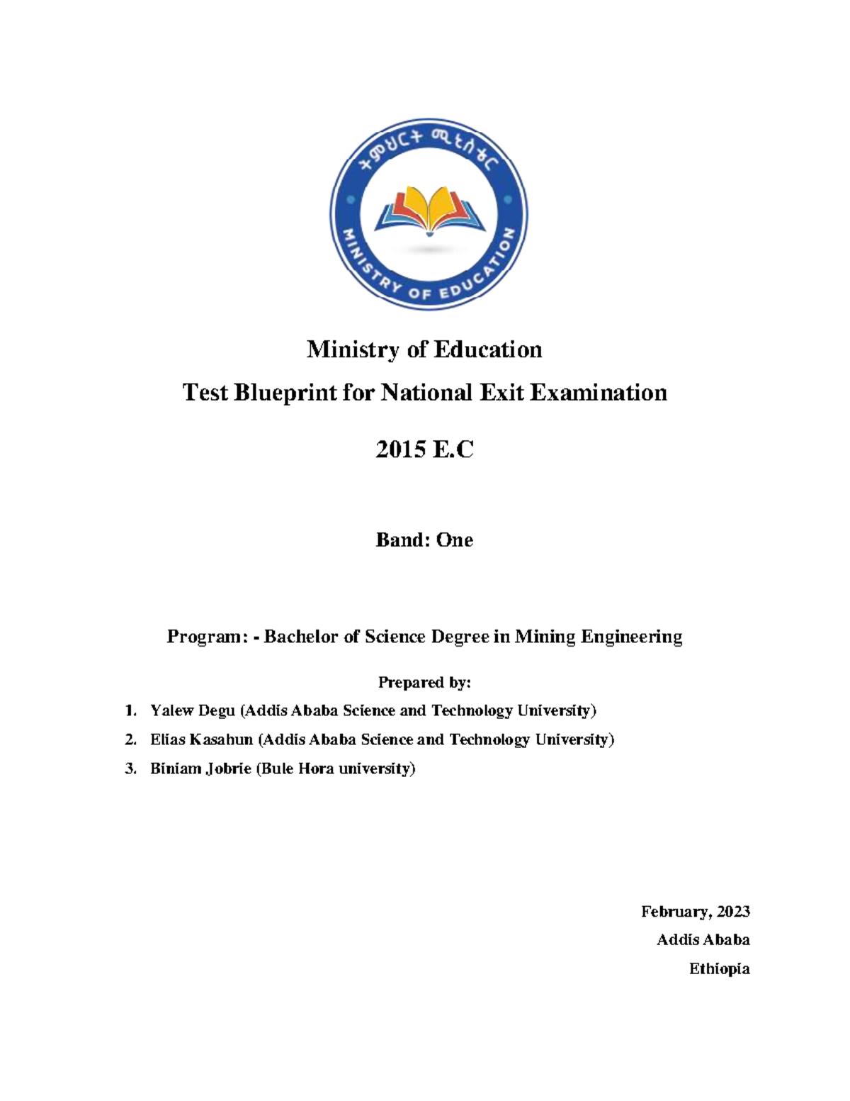 Mining Engineering - National Exit Exam Blueprint - Final Exam 2023 ...