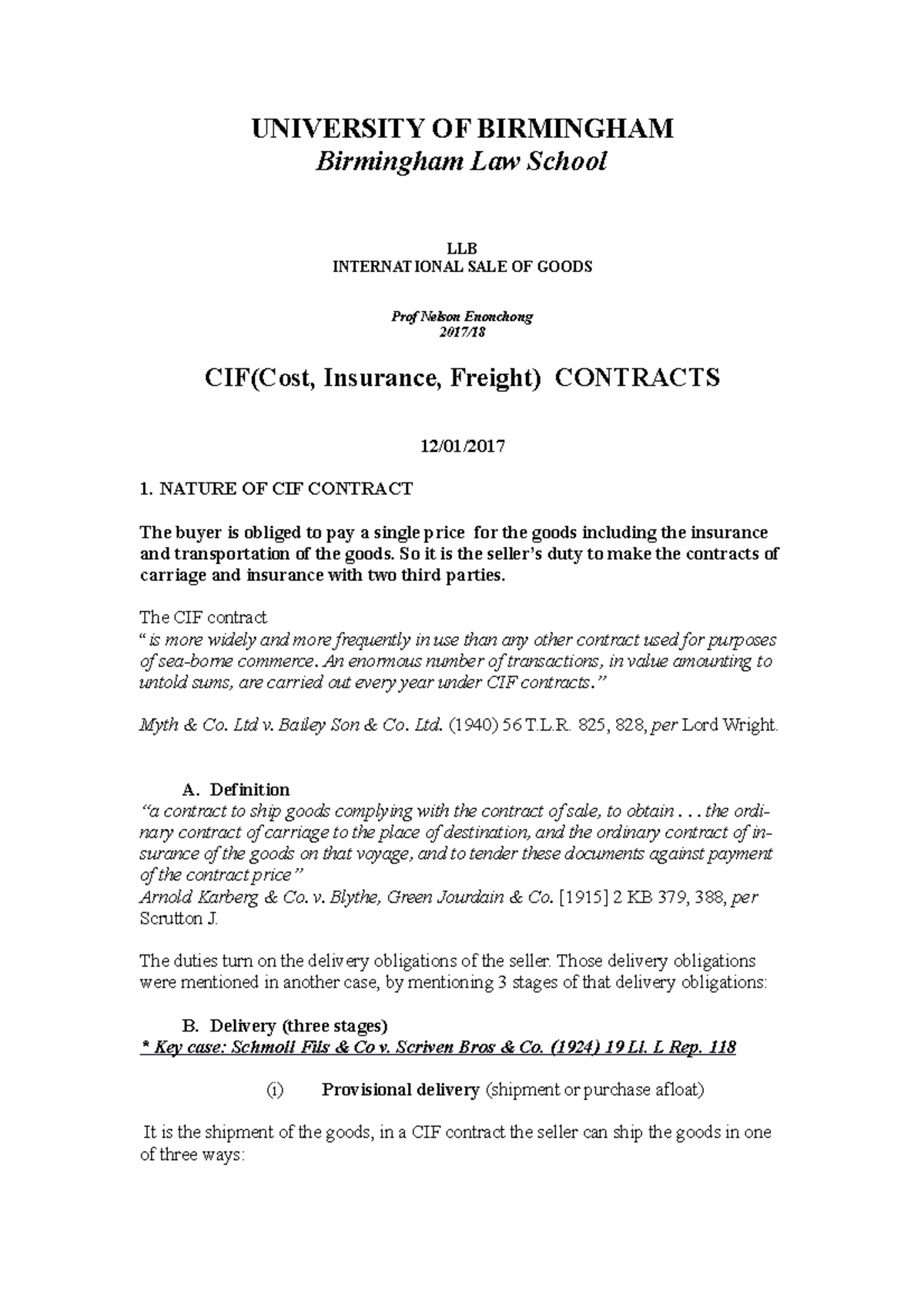 CIF contracts - UNIVERSITY OF BIRMINGHAM Birmingham Law School LLB ...