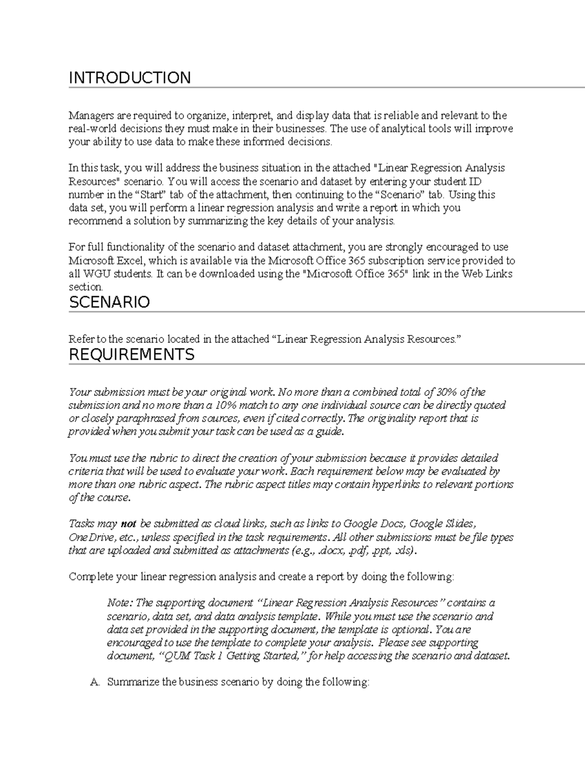 C207 Task 1 Linear Regression Analysis Report Guidelines - Studocu
