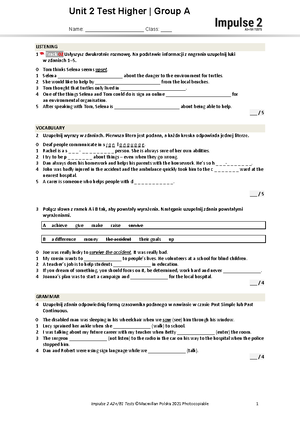 Unit 2 Test Higher B - Na podstawie informacji z nagrania uzupełnij ...