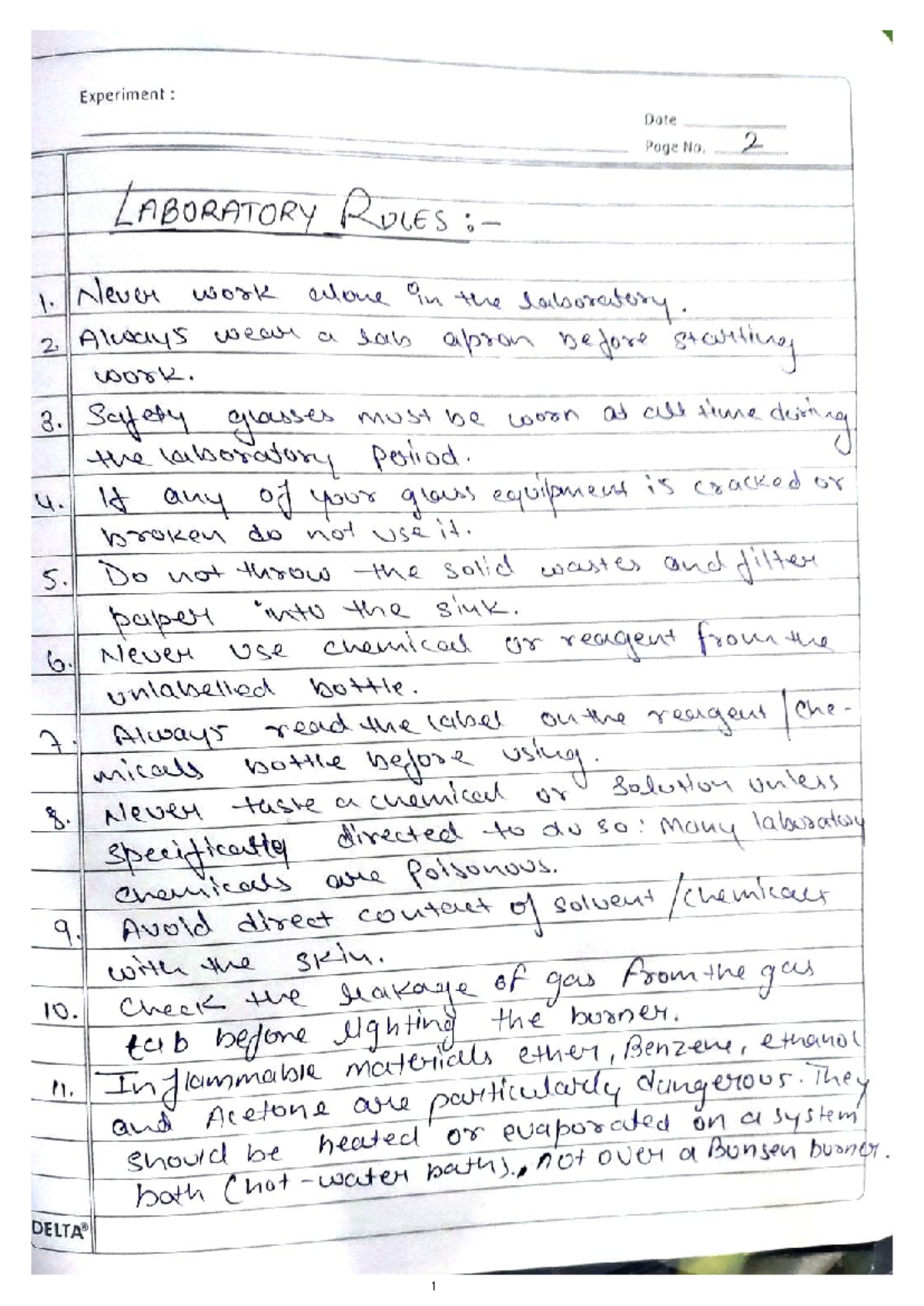 Laboratory safety rules and experiment procedures for CHEM file - SDS ...