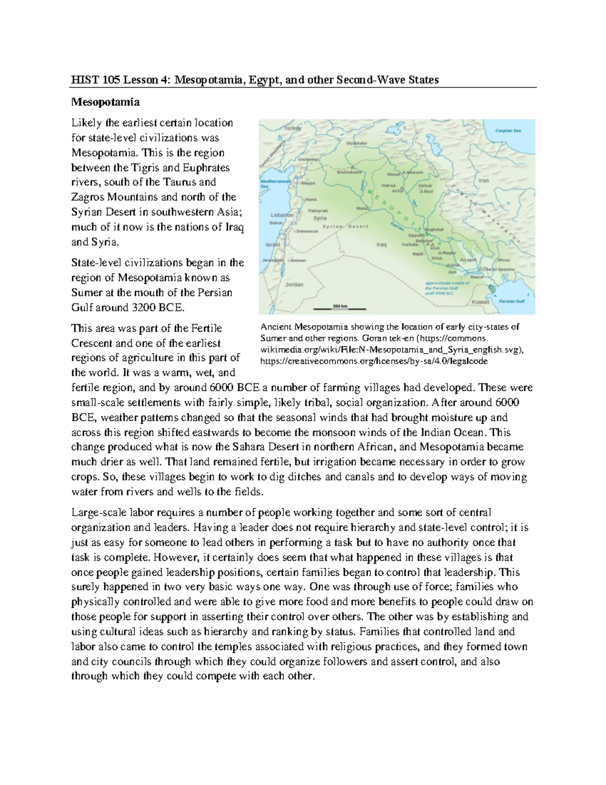 HIST 105 Lesson 4: Mesopotamia, Egypt, and Second-Wave Civilizations ...