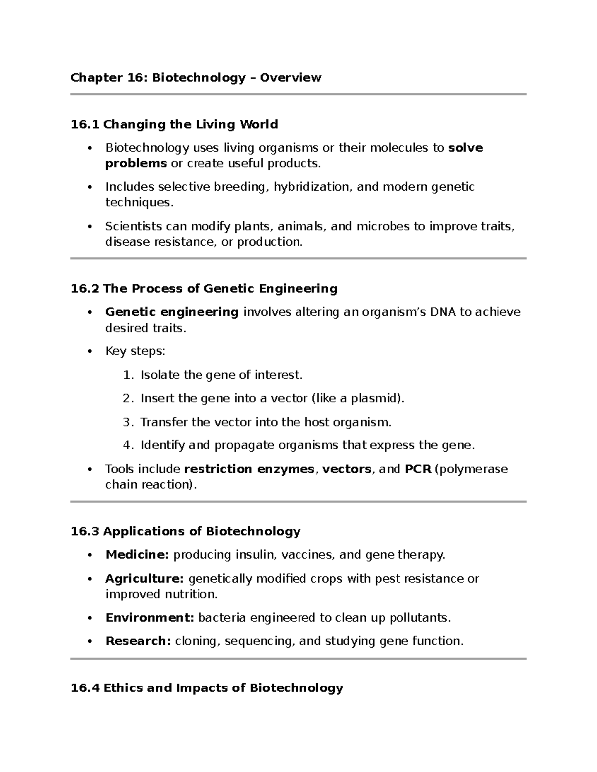 Chapter 16: Overview of Biotechnology and Genetic Engineering - Studocu