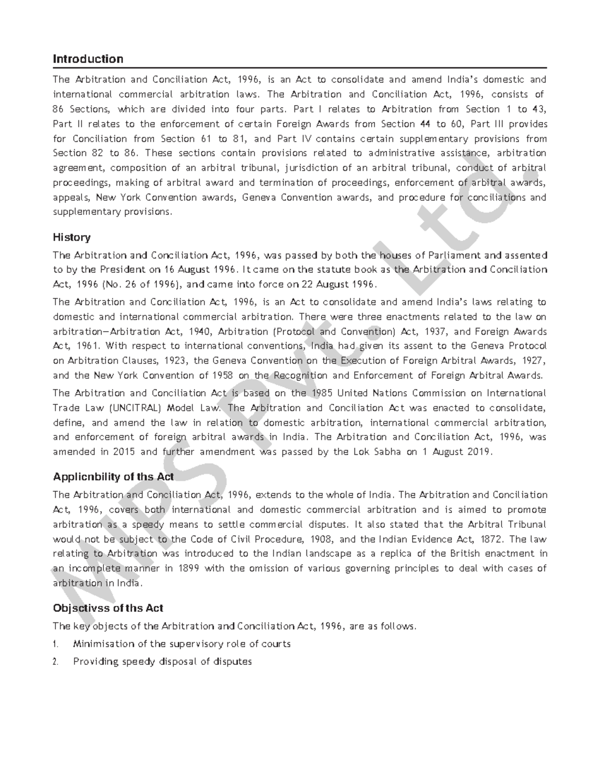 Kjh - Overview of the Arbitration and Conciliation Act, 1996 - Studocu