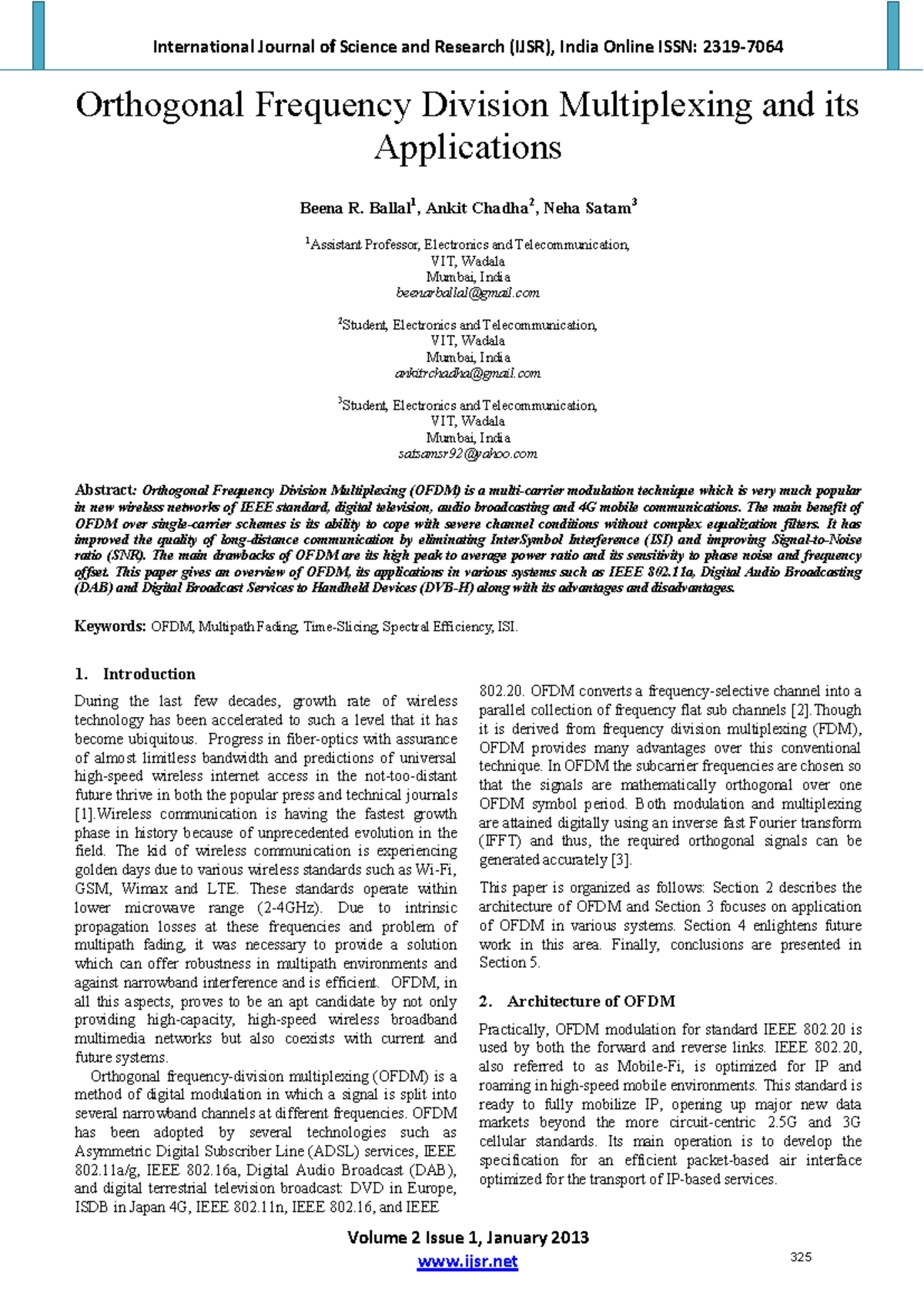 IJSR: Overview of Orthogonal Frequency Division Multiplexing and ...