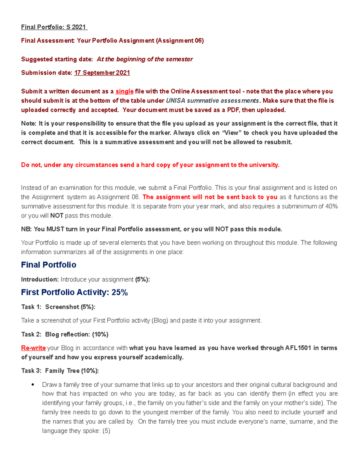 AFL1501 2021 Final Portfolio 20 July 2021 - Final Portfolio: S 2021 ...