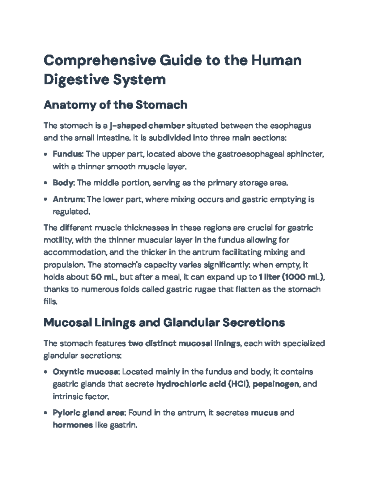 Comprehensive Guide to Human Digestive System Anatomy (BIO 101) - Studocu