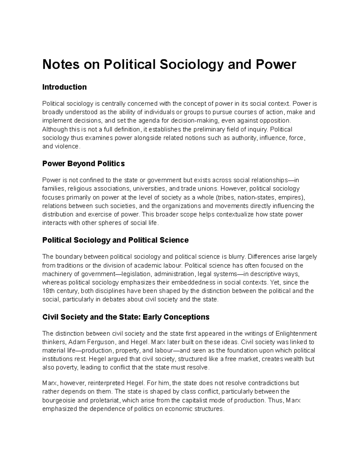 POL 101: Notes on Political Sociology and Power Dynamics - Studocu