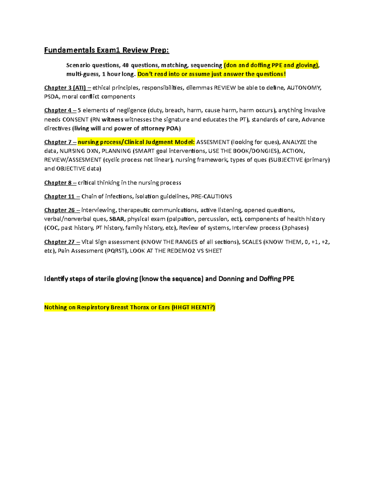 Exam 1 Review Prep - Fundamentals of Nursing (NURS 101) - Studocu