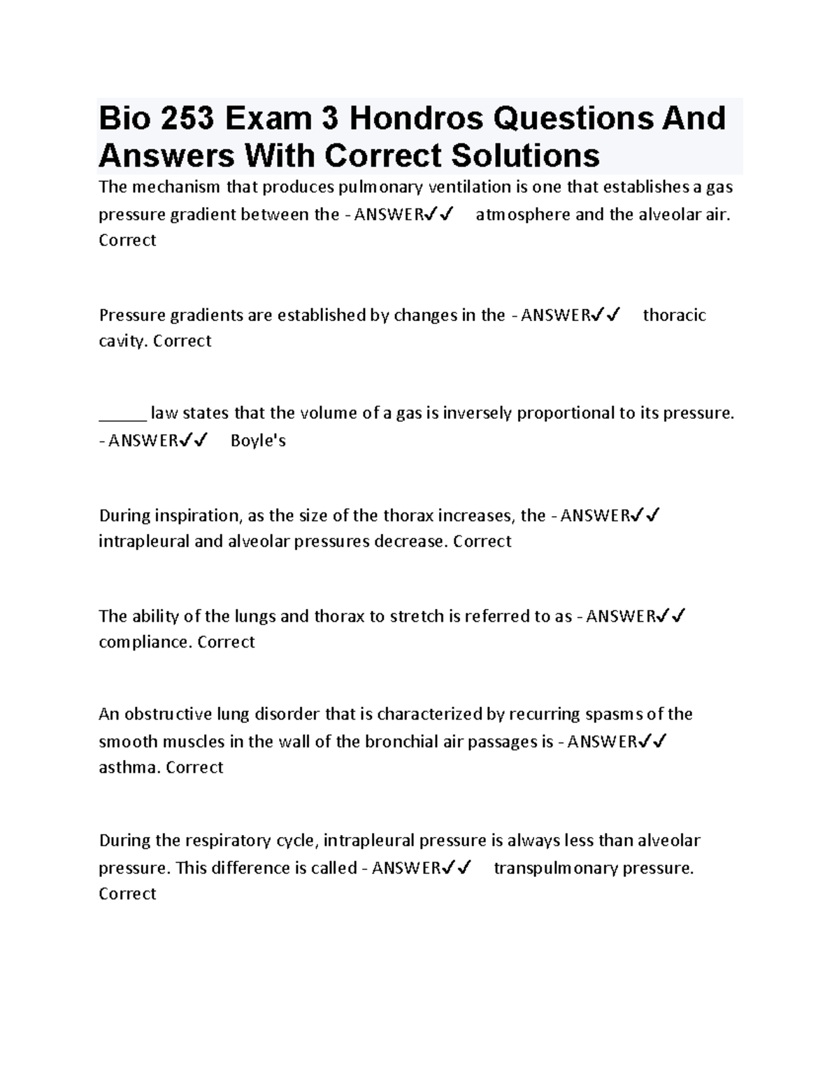 Bio 253 Exam 3 Study Guide: Questions & Answers with Solutions - Studocu