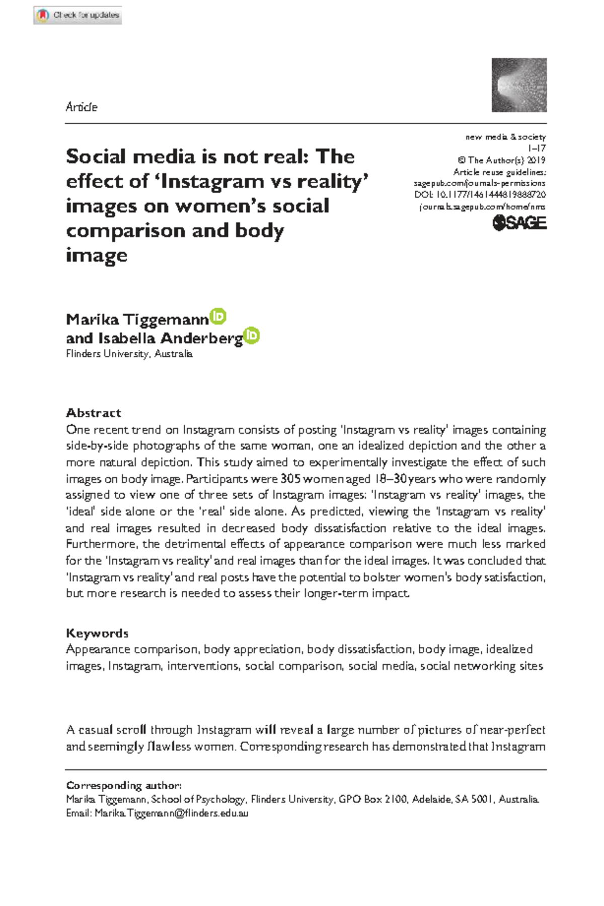Social Media is Not Real: Impact of Instagram vs Reality on Body Image ...