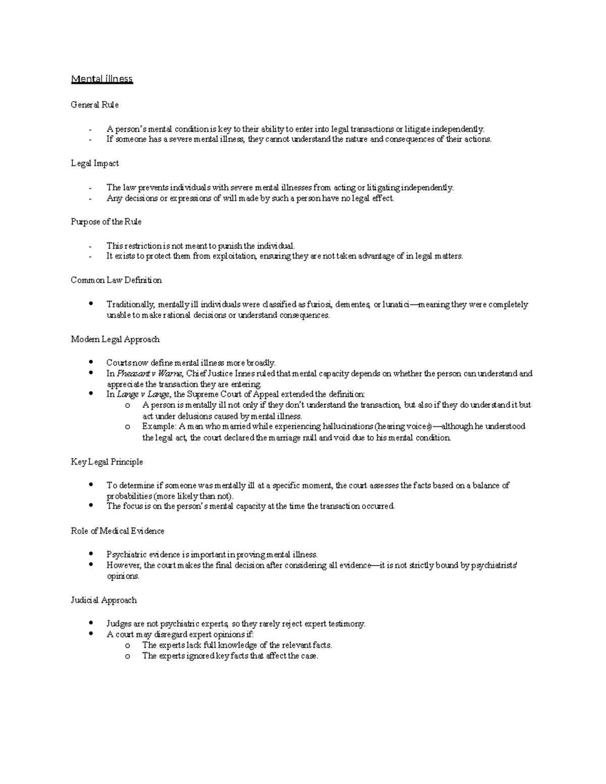 Mental Illness and Legal Capacity: Study Unit 7 Insights - Studocu