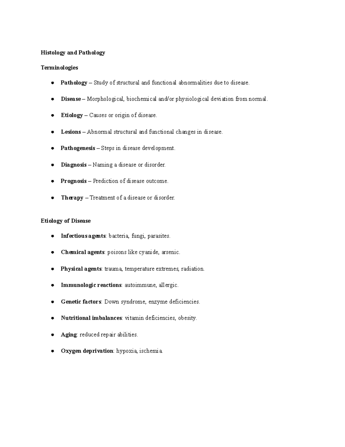 Pathology Study Guide: Histology & Terminologies (Path 101) - Studocu