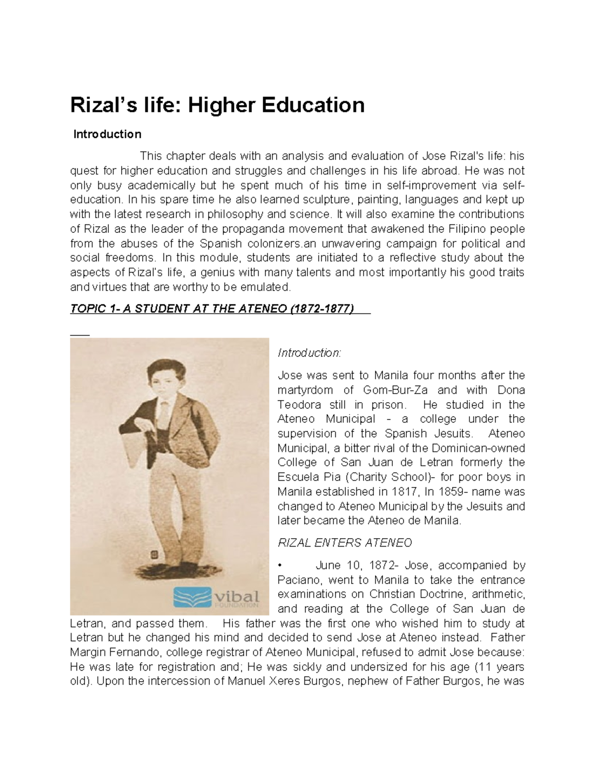 Chapter 3: Jose Rizal's Journey in Higher Education (HIST 101) - Studocu