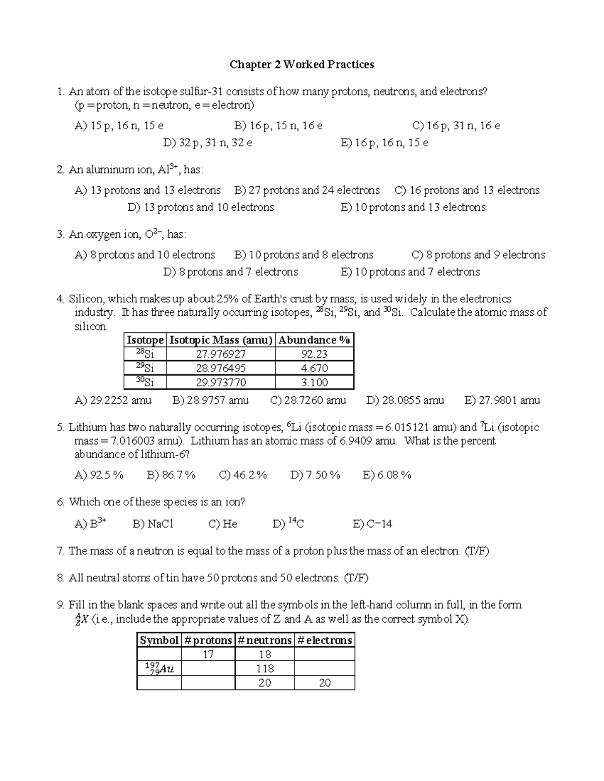 Chapter 2 Worked Practices: Atomic Structure and Ions - Studocu