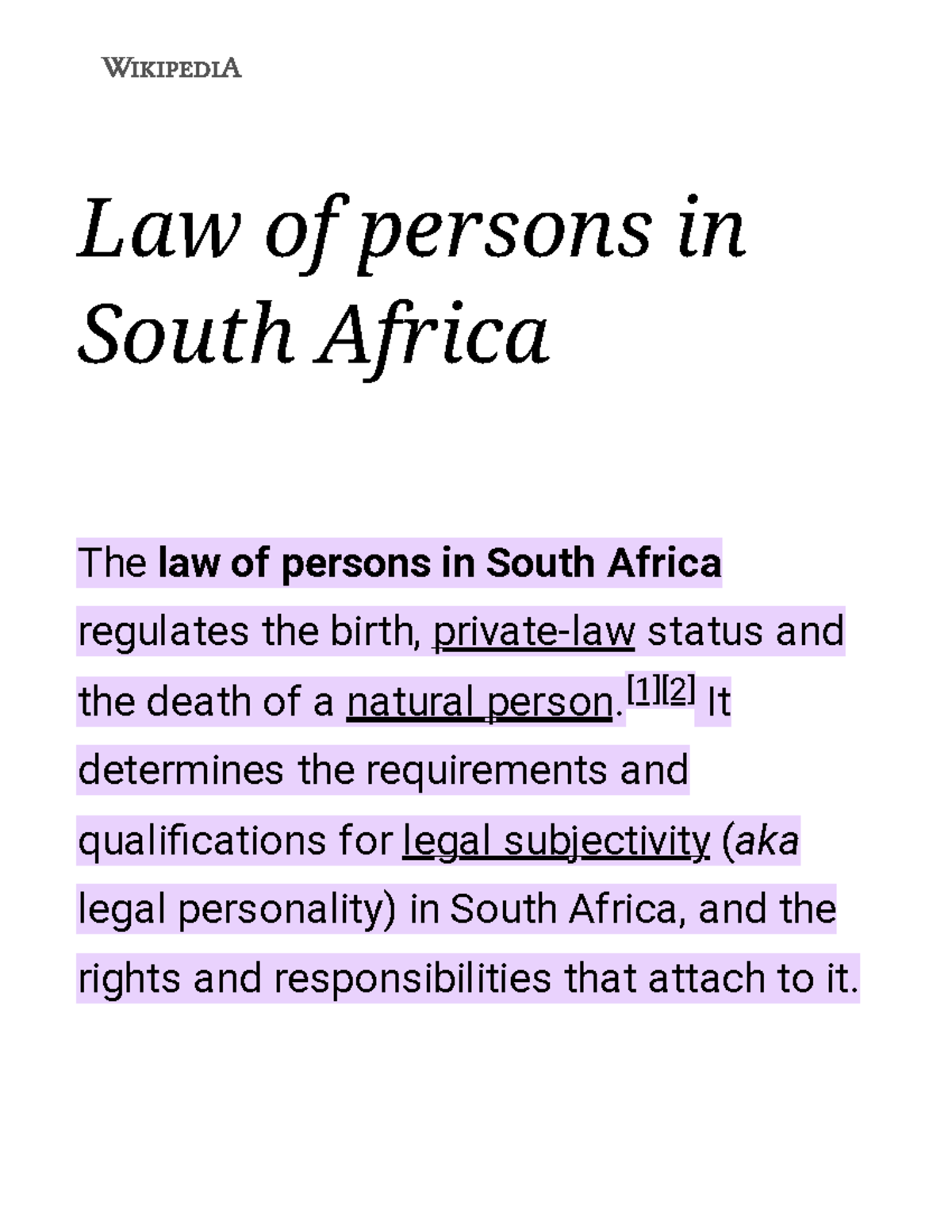 Law of persons in South Africa - Wikipedia - Law of persons in South ...