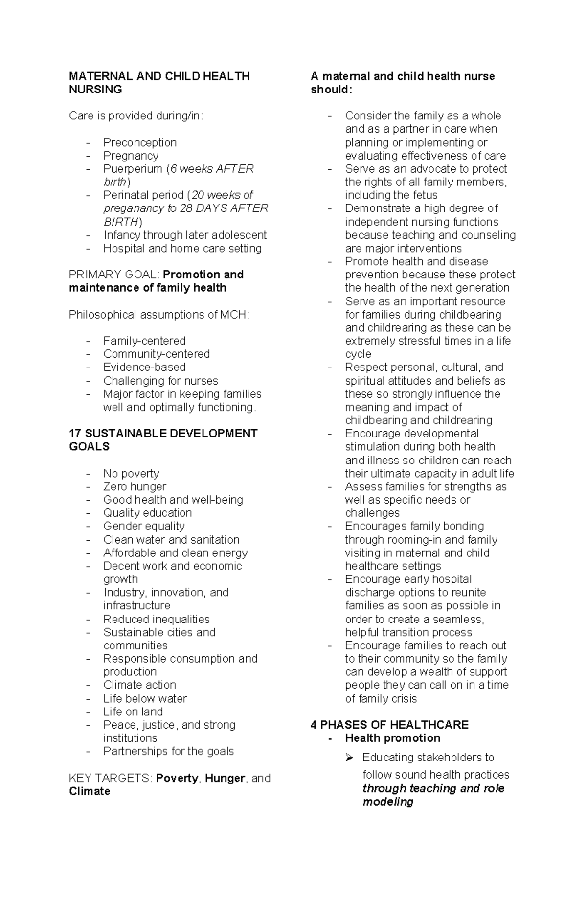 Pedia-123 - Maternal and Child Health Nursing Notes - Studocu