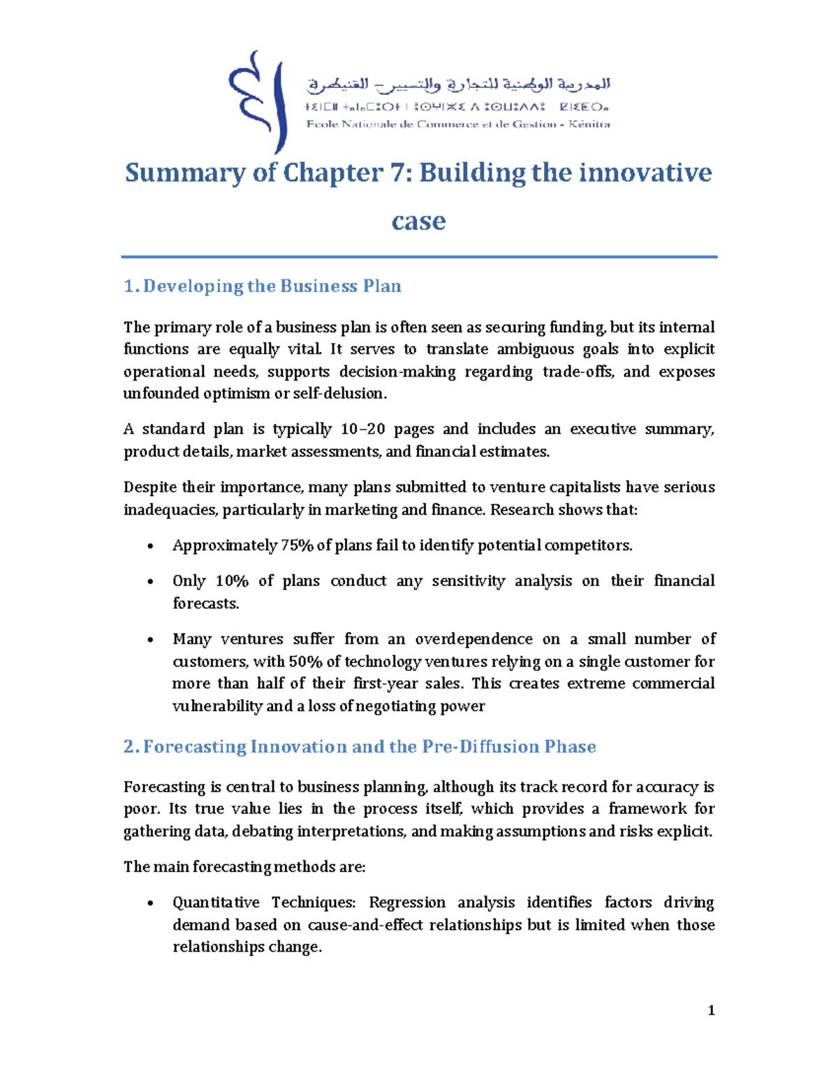 Summary of Chapter 7: Innovation & Business Planning (Course Code ...