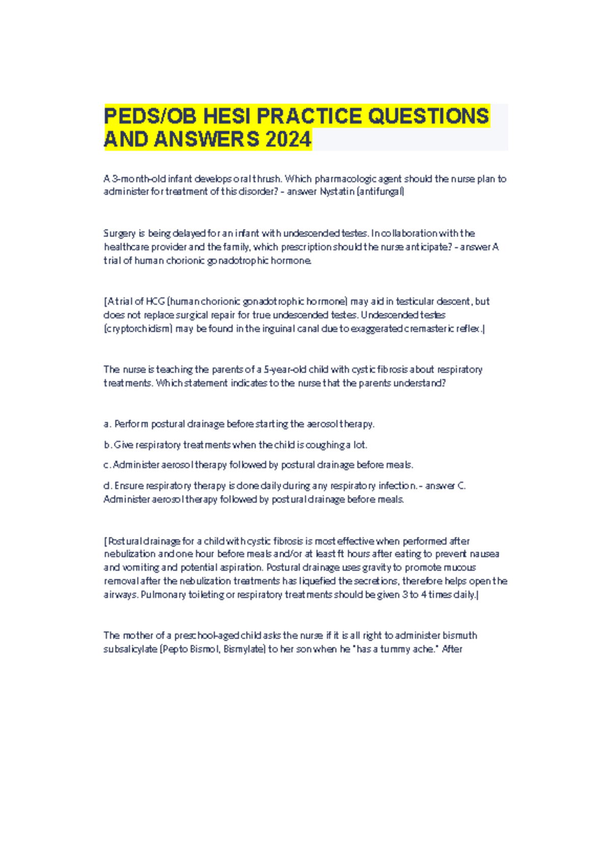 HESI OB Exam Practice Questions and Answers 2024 - Studocu