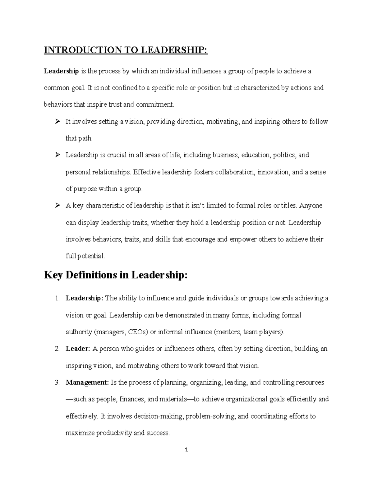 Qualities and Characteristics of Effective Leadership (Course Code ...