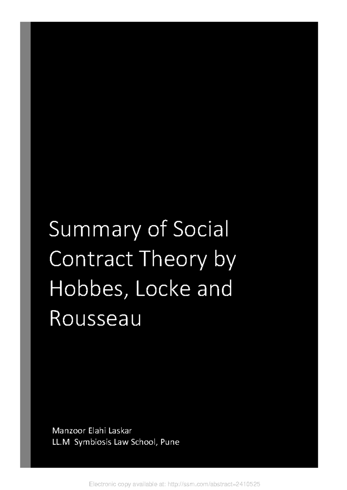 LL.M Summary of Social Contract Theory: Hobbes, Locke & Rousseau - Studocu