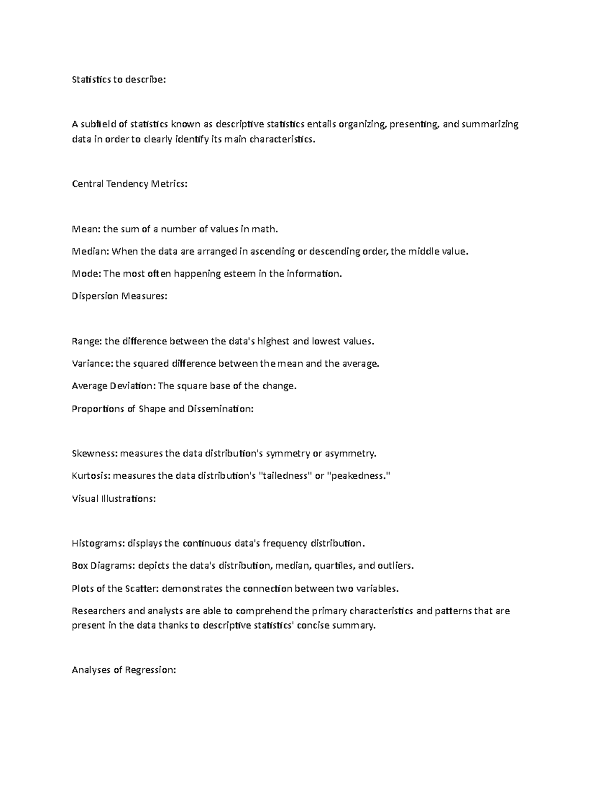 Lecture Notes on Descriptive Statistics & Regression Analysis - Studocu