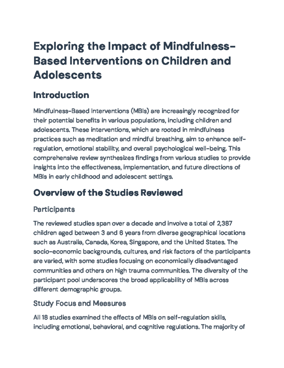 Exploring the Impact of Mindfulness-Based Interventions on Children ...
