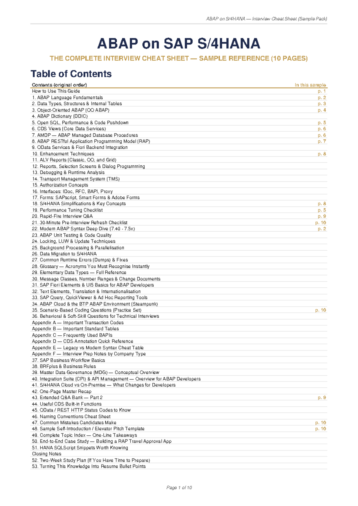 ABAP S4 HANA Interview Cheat Sheet Sample Pack - Studocu