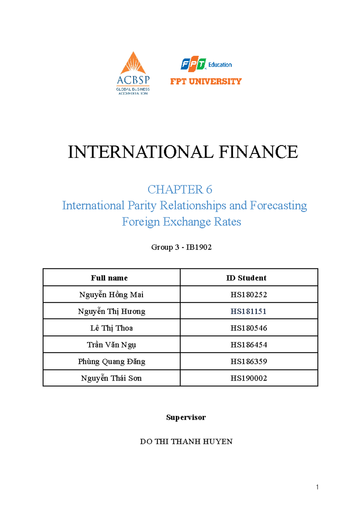 Chapter 6 - IBF301 - International Parity Relationships & Forecasting ...
