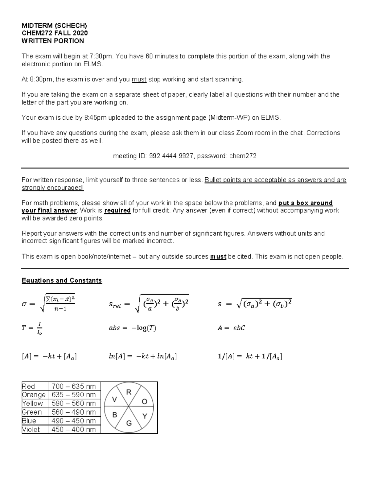 CHEM272 Practice Midterm Fall 2020 - MIDTERM (SCHECH) CHEM272 FALL 2020 ...