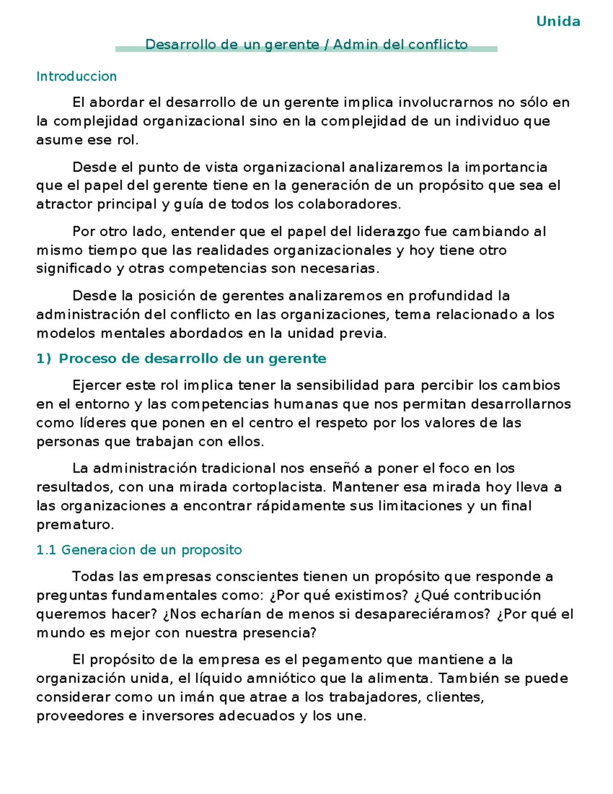 Repaso Unidad 1 y 2: Desarrollo Gerencial y Liderazgo Consciente - Studocu