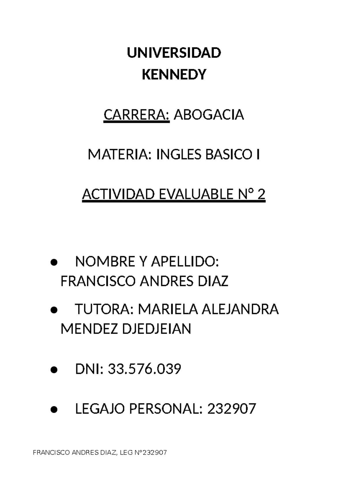 Actividad Evaluable N° 2 - Inglés Básico I - Abogacía - Studocu