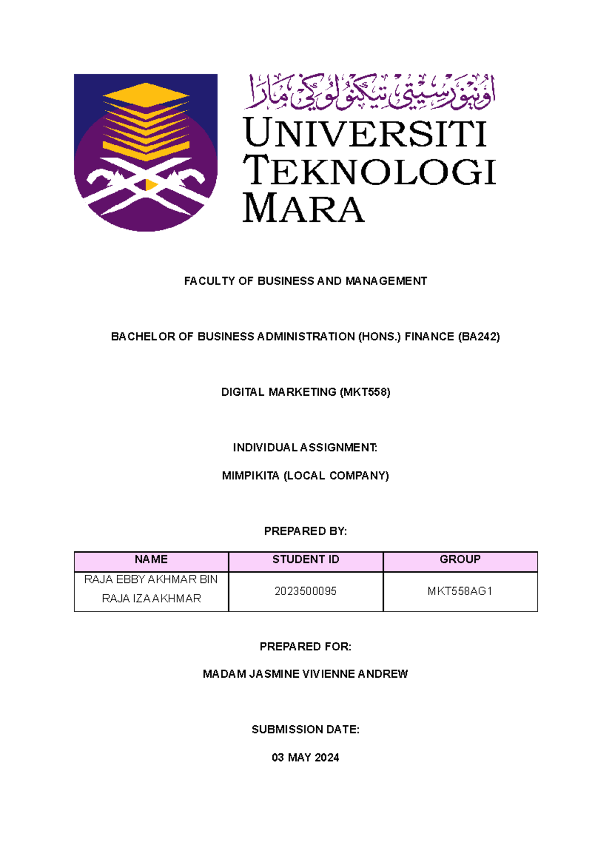 MKT558 Individual Assignment: Analyzing MimpiKita's Digital Marketing ...