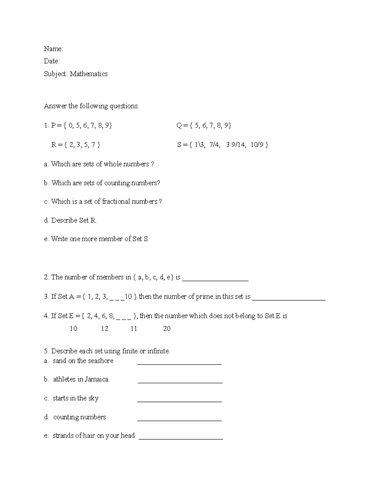 Math Worksheet Set Theory Practice Maths Studocu