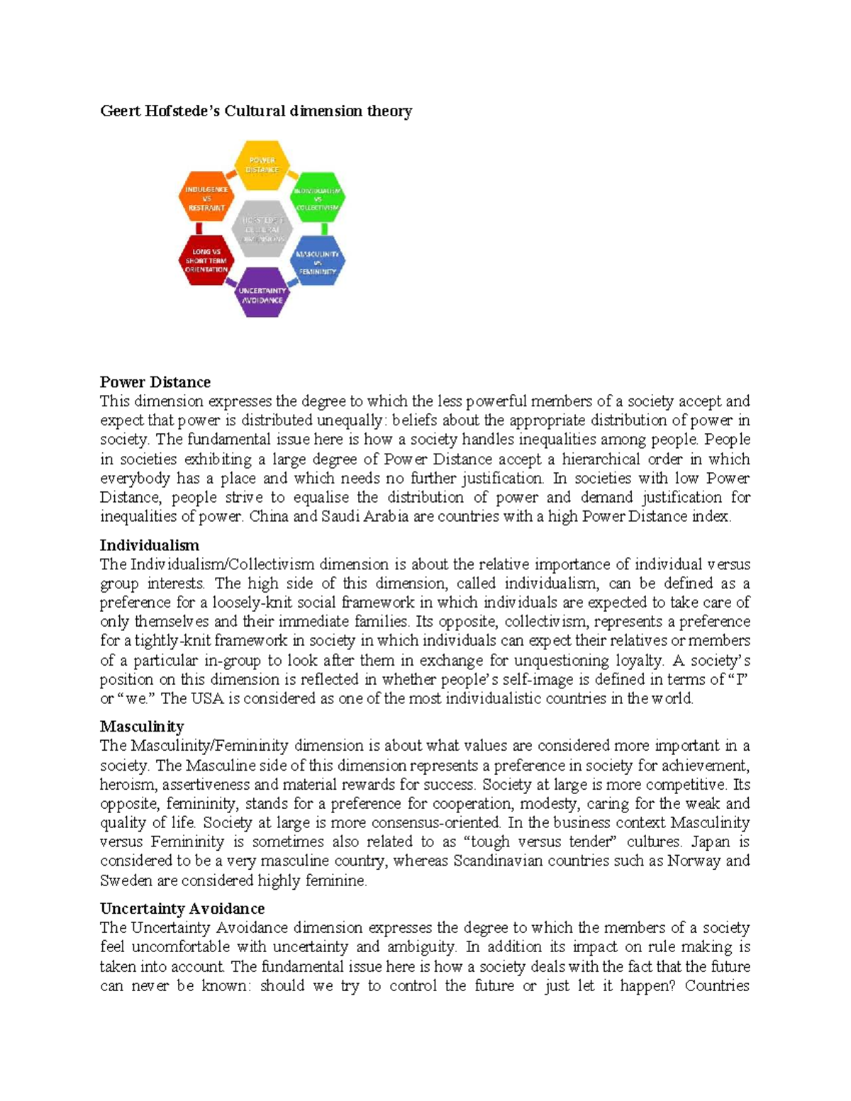 Cultural Dimension Theory: Insights on Power Distance & More - Studocu