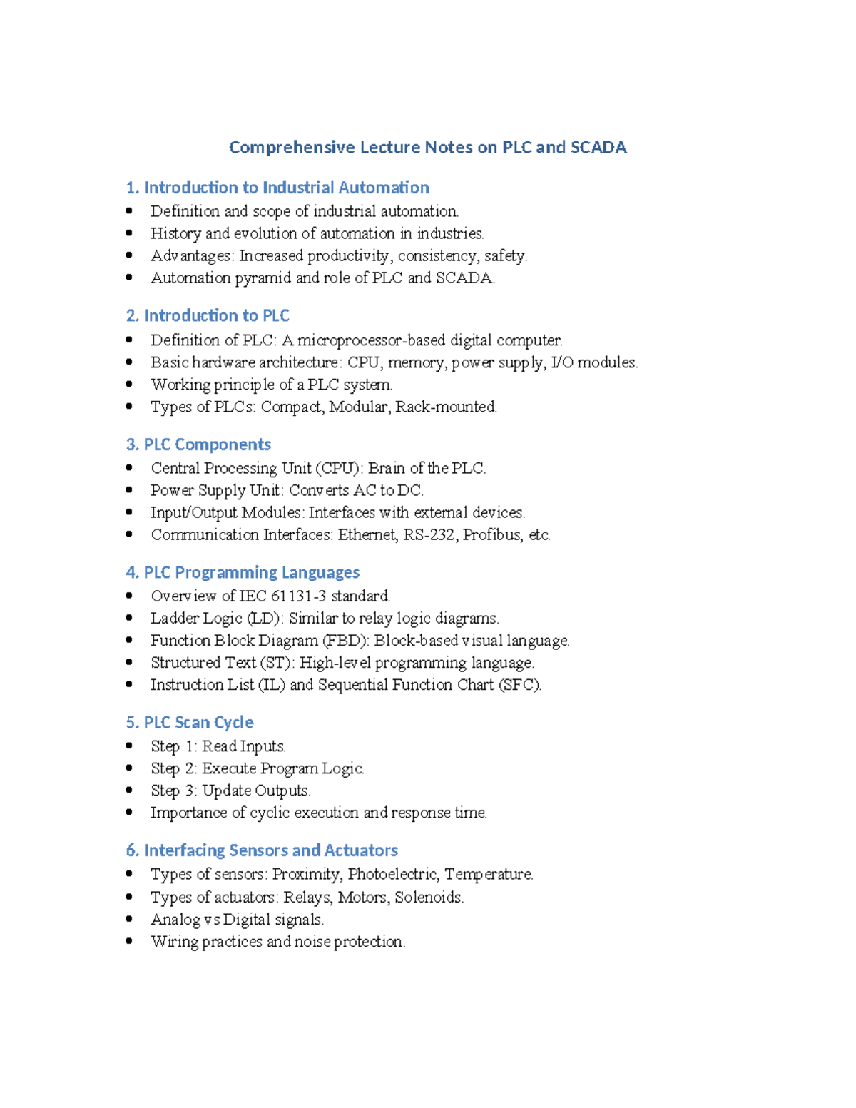 Comprehensive Lecture Notes on PLC and SCADA (ENG 101) - Studocu