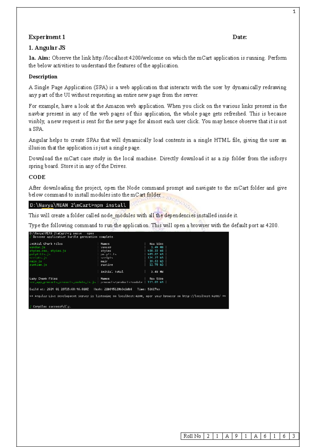 MEAN Stack II - Lab Experiments Overview on Angular JS Applications ...